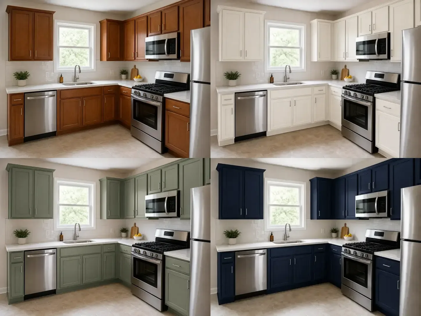 Kitchen cabinet color visualizer showing one kitchen with multiple cabinet color previews.